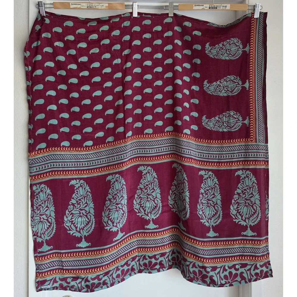 Paisley Bandana Maroon Teal Silk Boho Scarf Wrap Shawl Head Square